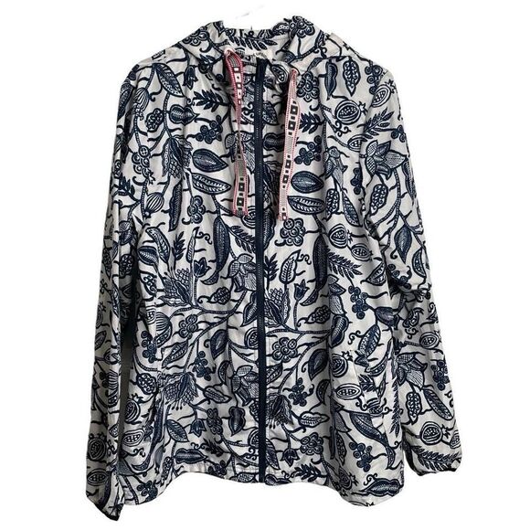 The Upside Womens Jacket 8 Blue Floral Batik Serena Anorak Hooded Gorpcore - Picture 1 of 11